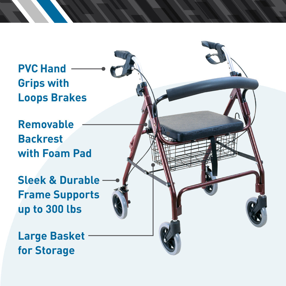 BodyMed Aluminum Rollator with 6-inch Wheels