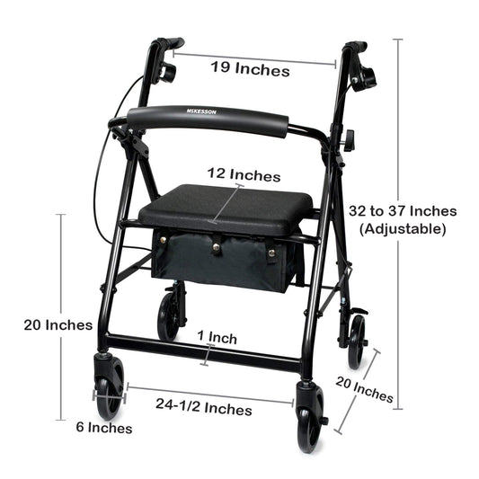 McKesson Lightweight 4 Wheel Rollator Walker, Black