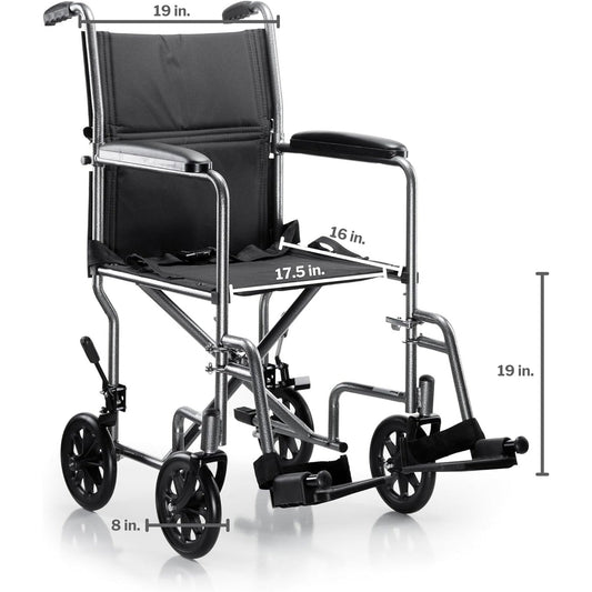 McKesson Lightweight Steel Transport Chair, Silver Vein Finish
