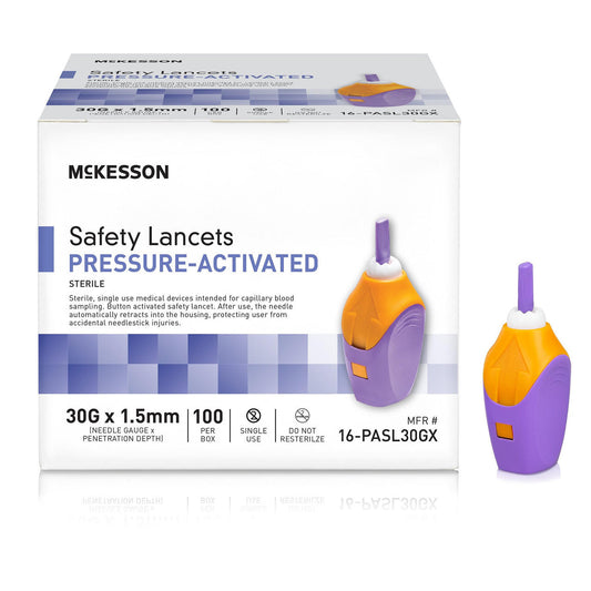 McKesson Prevent Safety Lancet Fixed Depth Lancet Needle, Pressure Activated, 100 ct