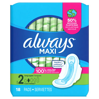 compare product Always Maxi Size 2 Long Super Pads With Wings, Unscented