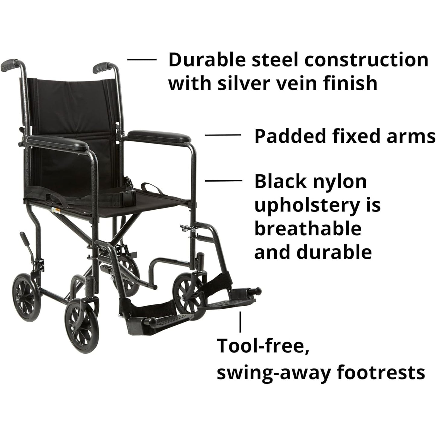 McKesson Lightweight Steel Transport Chair, Silver Vein Finish