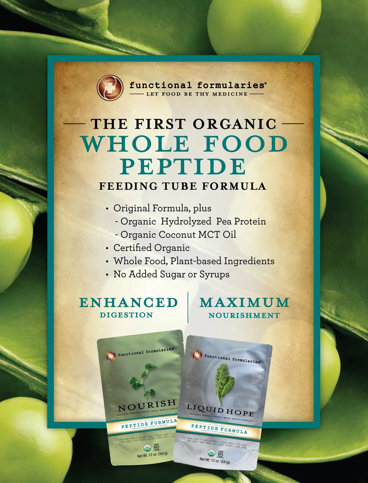 Nourish Pediatric Peptide Organic Tube Feeding Formula and Oral Supplement, Unflavored