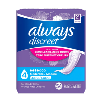 compare product Always Discreet Moderate Long Pads, 4 Drops