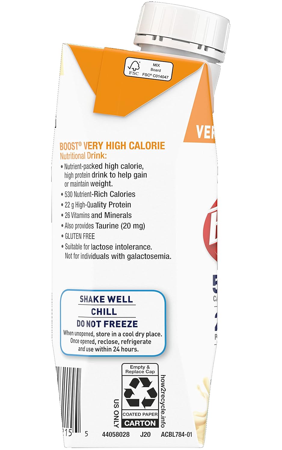 Nestle Boost Very High Calorie (VHC), Very Vanilla, 8 oz Carton, Case/24