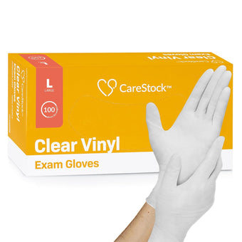 compare product CareStock Vinyl Exam Gloves, Standard Cuff, Clear