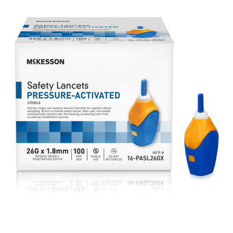 compare product McKesson Prevent Safety Lancet Fixed Depth Lancet Needle, Pressure Activated, 100 ct