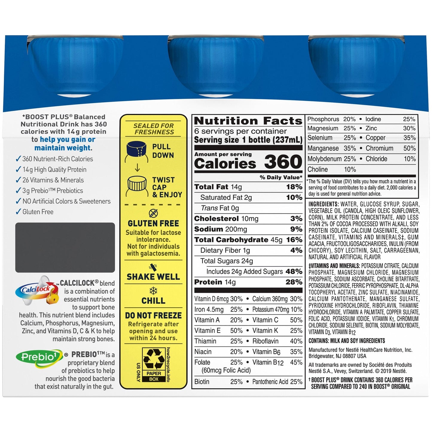 Nestle Boost Plus Nutritional Drink, Rich Chocolate, 8 oz Bottle, CS/24