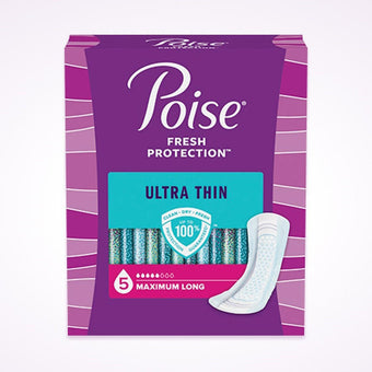 compare product Poise Ultra Thin Pads, 5 Drops Maximum Absorbency, Long Length