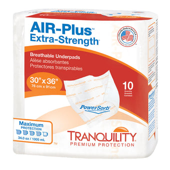 compare product Tranquility AIR-Plus Extra-Strength Breathable Underpads, 30 x 36